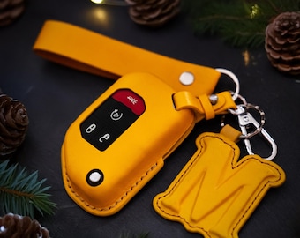 Handcrafted Leather Car Accessories Leather Key Fob Cover For Gladiator Jt Sahara Wrangler Jl Jlu Rubicon Christmas Gift Xmas Gift