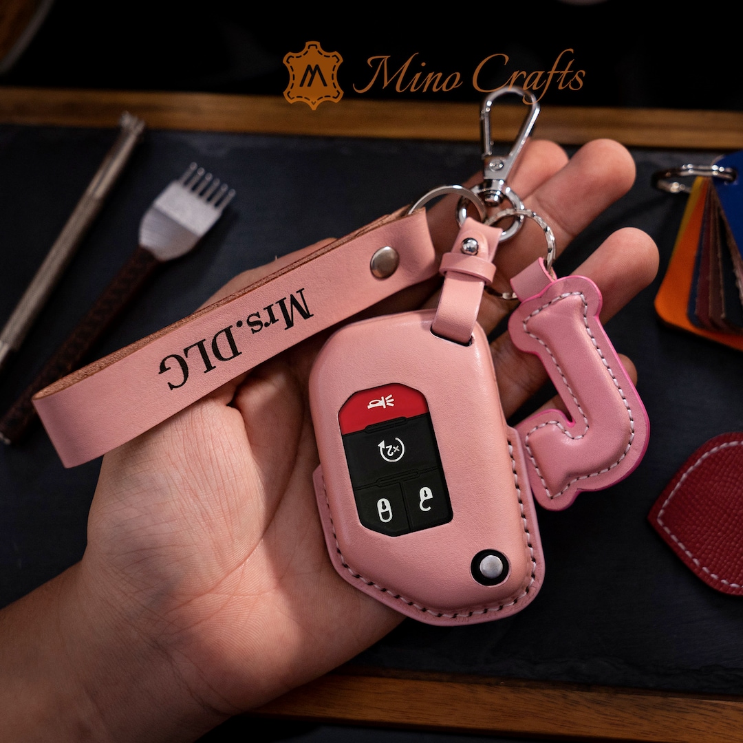Handcrafted Leather Car Accessories Leather Key Fob Cover for J.E.E.P Wrangler, JL, JLU, Rubicon