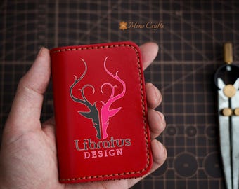 Leather Business Card Case Personalized Gift for Boss Coworker Friend, Custom Printed Card Holder, Handmade Leather Gift Minocrafts