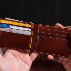 Billetera plegable con ranuras para tarjetas en el interior, billetera minimalista, billetera de cuero rojo hecha a mano con bolsillo frontal para hombre, tarjetero, regalo para hombre, regalo para padre
