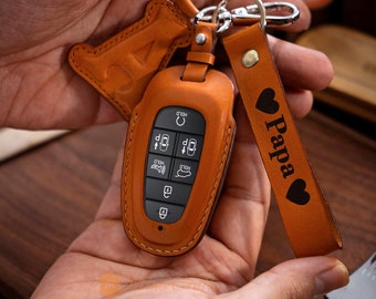 Leather Key Cover For Sonata Nexo Santa Fe Tucson Santa Cruz