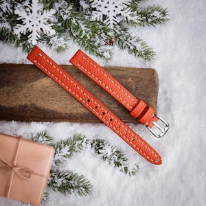 Ladies Watch Band 8mm 10mm 12mm 14mm Orange Leather Watch Strap Handmade Watch Band Women Watch Strap Gift For Her