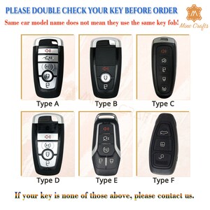 May include: Six different types of car key fobs, labeled A through F.  The key fobs are black with silver buttons.  PLEASE DOUBLE CHECK YOUR KEY BEFORE ORDER. Same car model name does not mean they use the same key fob! Mino Crafts.