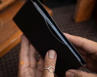 Black Leather Phone Pouch for SS Galaxy S25 S24 S23 Z Fold 6 Handmade Custom Fit Case Full Grain Leather Phone Sleeve for All Samsung Models