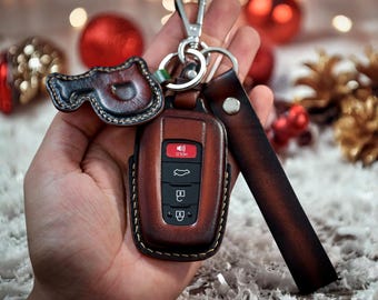 Leather Key Cover For RAV4 Camry Corolla Avalon C-HR Prius GT86 Highlander with Strap and Initial Charm Christmas Gift New Year Gift