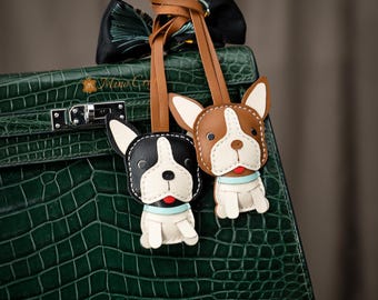Handmade Leather Boston Terrier Bag Charm – Boston Terrier Keychain – Leather Dog Charm – Gift for Dog Lover, Mom, Girlfriend – Mino Crafts