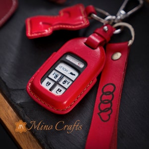 Handcrafted Leather Key Fob Cover - Holder - Case for Civic Accord CRV Pilot Odyssey with Strap and Initial Charm