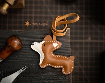 Corgi Bag Charm, Handmade Leather Dog Keychain, Pembroke Welsh Corgi Gift, Cute Puppy Purse Charm for Dog Lovers – Minocrafts