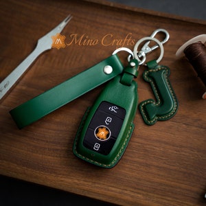 MinoCrafts For Mercy Key Fob Cover Leather Key Case Compatible With Merc 2017-2021 E-Class S-Class A-Class C-Class G-Class