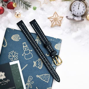 Black Leather Watch Strap Ladies Watch Band 8mm 10mm 12mm 14mm Handmade Watch Band Women Watch Strap Gift For Her