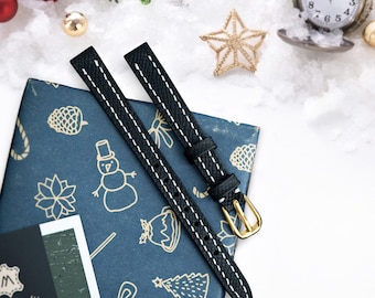 Black Leather Watch Strap Ladies Watch Band 8mm 10mm 12mm 14mm Handmade Watch Band Women Watch Strap Gift For Her