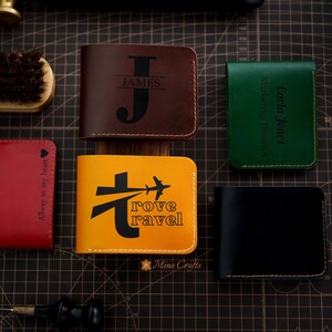 Cartera minimalista personalizada Cartera de bolsillo frontal Cartera personalizada Nombre grabado Cartera con logotipo Cartera delgada de cuero hecha a mano Regalos para mujeres