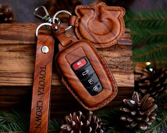 For Toyota Camry RAV4 CHR Prius Corolla 4Button Leather Smart Key Fob Case Cover - Foto 6