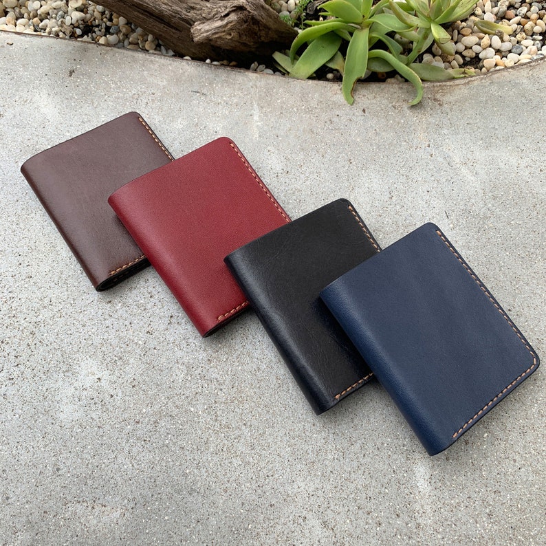Vertical Card Slots Bifold Burgundy Minimalist Wallet Front Etsy