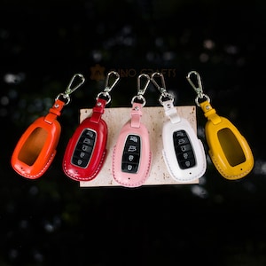 Leather Key Fob Cover for Palisade Venue Kona Santa Fe Veloster Elantra GT