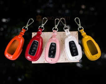 Leather Key Fob Cover for Palisade Venue Kona Santa Fe Veloster Elantra GT