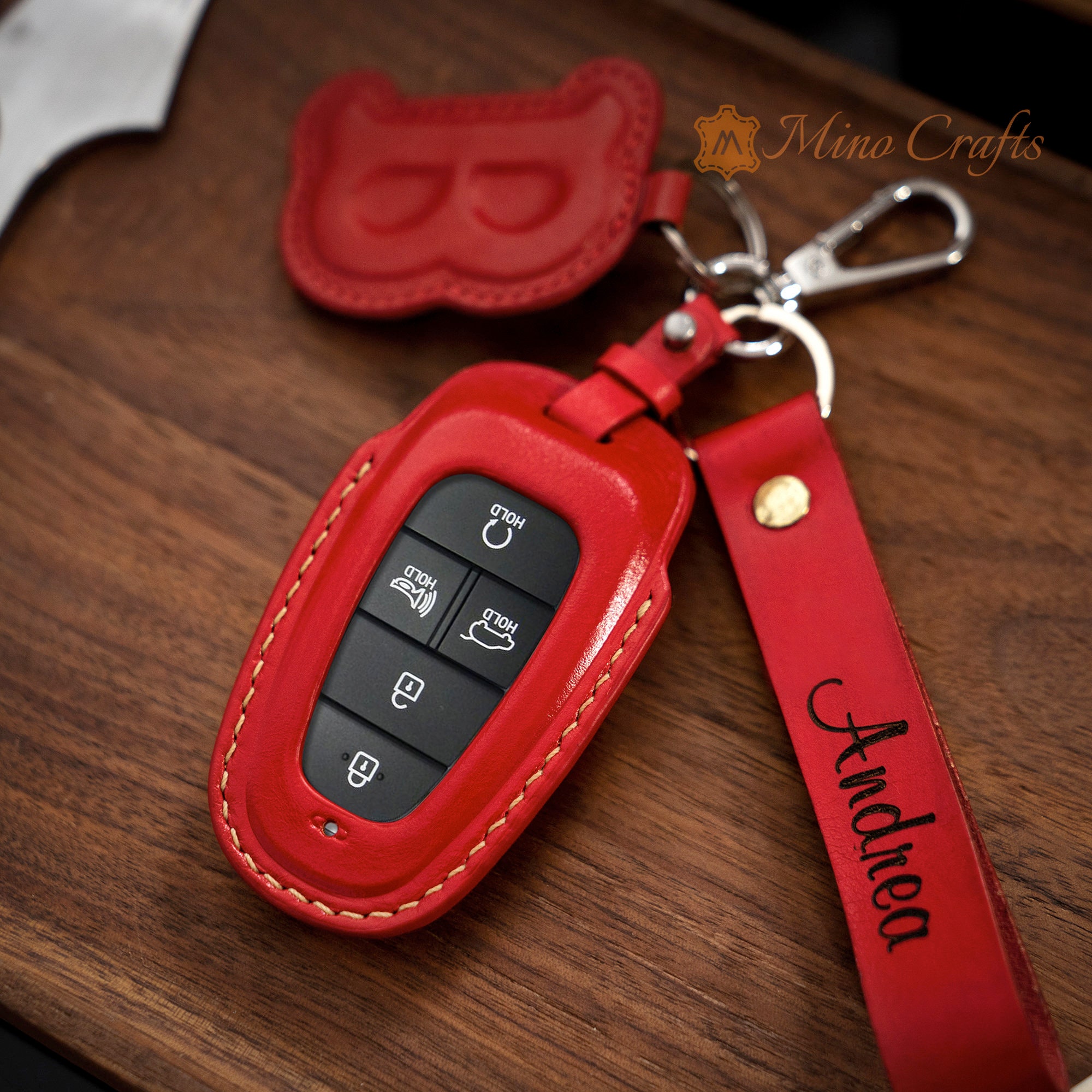 Funda De Cuero Para Llave Hyundai Tucson, Santa Fe, Ioniq 5, Sonata DN8 - Carcasa Protectora Con Llavero, Color Marrón