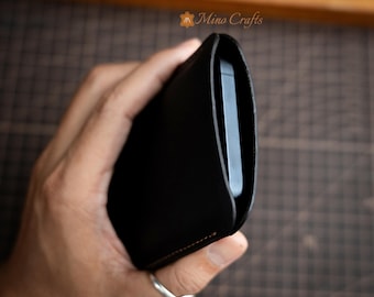 Black Leather Phone Pouch for Phone 17 16 15 14 Handmade Custom Fit Case Full Grain Leather Phone Sleeve for All Phone Models – Minocrafts