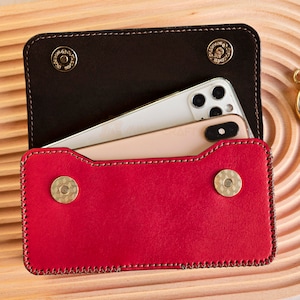 Leather Dual Phone Case with belt loop Double Phone 15 Pro Max Case Holds Two Phones Personal Phone Case