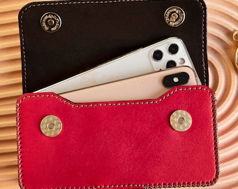 Leather Dual Phone Case with belt loop Double Phone 15 Pro Max Case Holds Two Phones Personal Phone Case