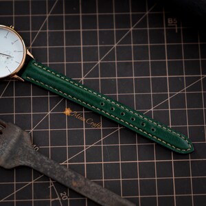 Green Leather Watch Band 8mm 10mm 12mm 14mm Leather Watch Strap Handmade Watch Band Women Watch Strap image 5
