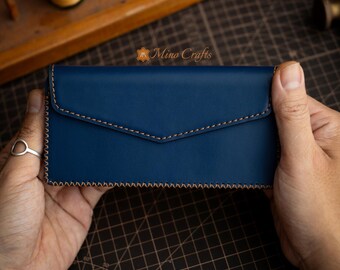 Blue Leather Phone Holster for Phone 17 16 15 Handmade Belt Loop Case Custom Fit Full Grain Leather Pouch for All Phone Models – Minocrafts