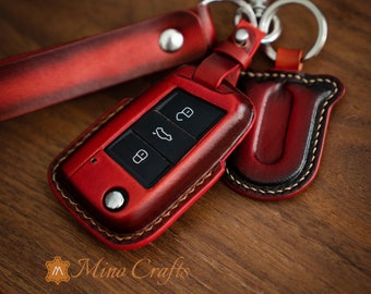 Key Fob Cover Leather Key Case Key Protector for VW Atlas Jetta Golf Polo Tiguan Keyless Entry
