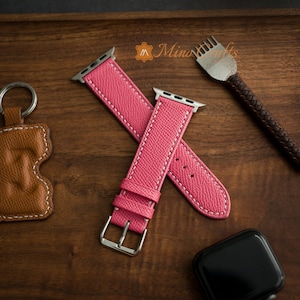 Mallow Pink Leather iWatch band 49mm, 46mm, 45mm, 44mm, 42mm,41mm, 40mm, 38mm iWatch Strap Series SE2, 10, 9, 8, 7