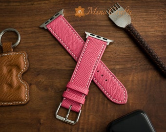 Mallow Pink Leather iWatch band 49mm, 46mm, 45mm, 44mm, 42mm,41mm, 40mm, 38mm iWatch Strap Series SE2, 10, 9, 8, 7