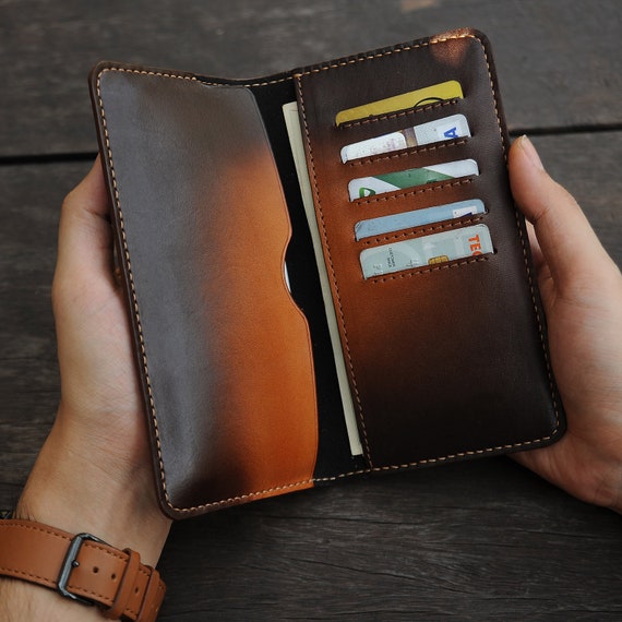 Billetera larga para hombres, billetera de cuero marrón hecha a mano, billetera  para teléfono, billetera de cuero para hombres, billetera personalizada, billetera  personalizada, regalo para él - Etsy España