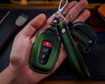 Leather Key Cover For Toyota RAV4 Camry Corolla Avalon C-HR Prius GT86 Highlander with Strap and Initial Charm