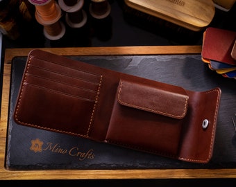 Brown Bifold Wallet Handmade Men Wallet With Coin Pouch