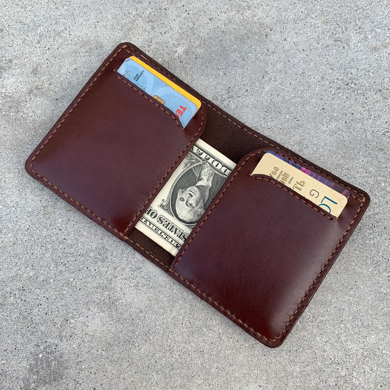 Front Pocket Bifold Leather Bifold Wallet Hand Stitched Etsy