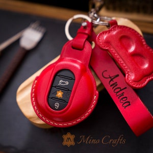 Leather Key Fob Cover For JCW F54 Clubman F55 Hardtop F56 Hatchback F57 Covertible Cabrio F60 Countryman