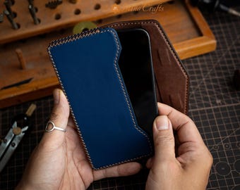 Blue Leather Phone Holster for SS Galaxy S25 S24 S23 Fold Handmade Belt Loop Case Custom Fit Full Grain Leather Pouch for All SS Models