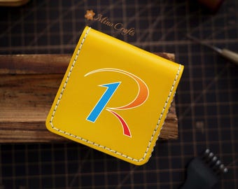 Personalized Leather Card Holder Box 2.5x2.5 inch Custom Photo or Logo Printed Handmade Square Business Card Case Unique Gift for Him