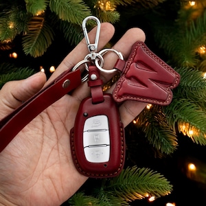 Leather Key Fob Cover For Elantra Sonata Ioniq Tucson Venue Christmas Gift New Year Gift