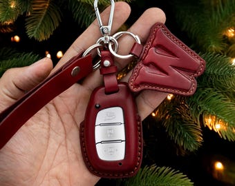 Leather Key Fob Cover For Elantra Sonata Ioniq Tucson Venue Christmas Gift New Year Gift