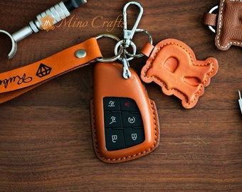 MinoCrafts For GMC Key Fob Cover Leather Key Case Compatible with 2021 2022 GMC Yukon Chevy Chevrolet Suburban Tahoe