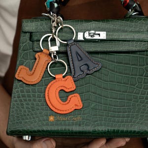 Leather Initial Bag Charm - Handmade Cowhide Letter Keychain - Personalized - MinoCrafts