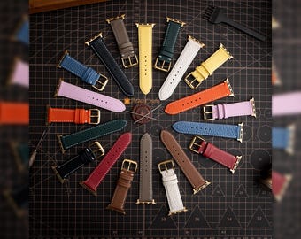 Set of 10 Leather Watch Bands Compatible with Apple Watch Bulk Mixed Colors Handmade Full Grain Straps Fits 38/40/42/44/45/49mm Minocrafts