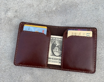 Bolsillo frontal bifold, billetera plegable de cuero, billetera minimalista cosida a mano, billetera de costura a mano, regalo hecho a mano, regalo para él, regalo para ella