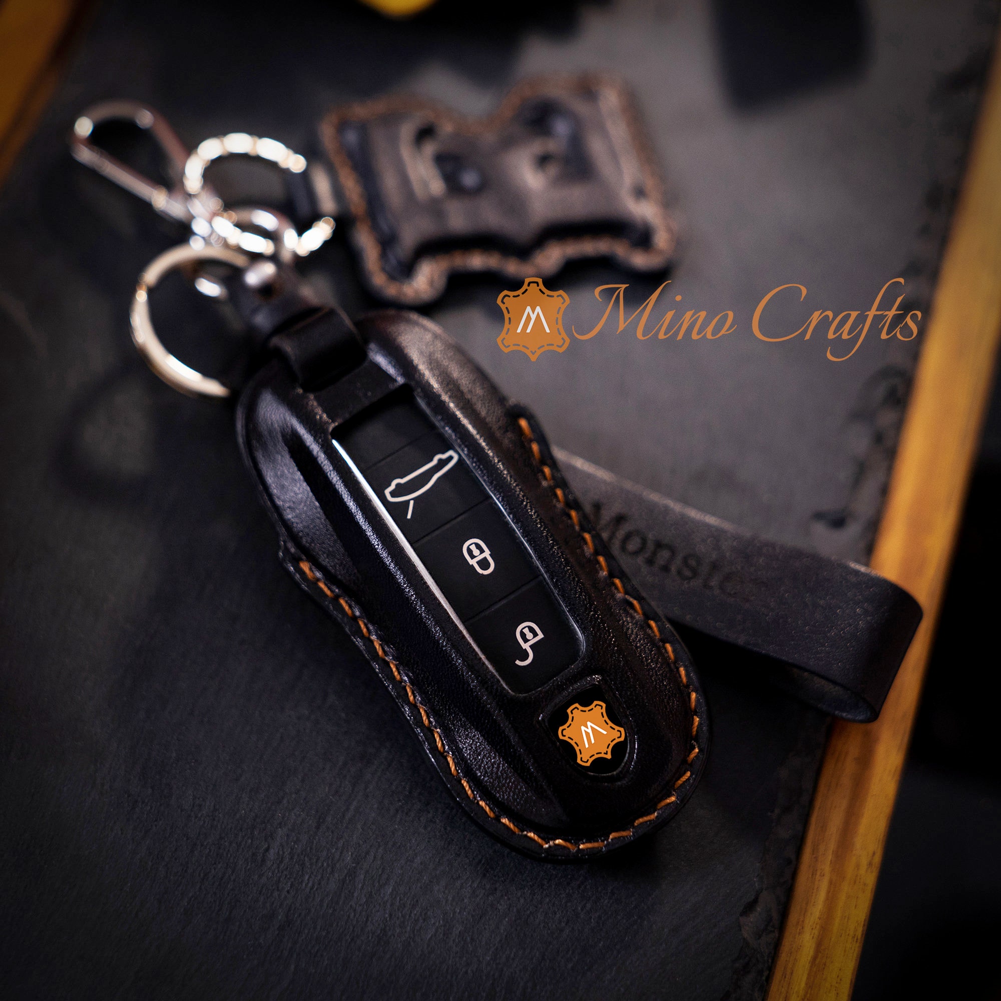 Minocrafts for Porsche Key Fob Cover Leather Key Case Compatible