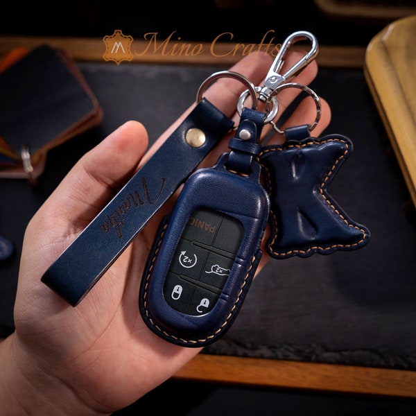 MinoCrafts for Jeep Key Fob Cover Leather Key Case for J.E.E.P Grand Cherokee Renegade Chrysler 200 300 Dodge Durango Challenger Journey