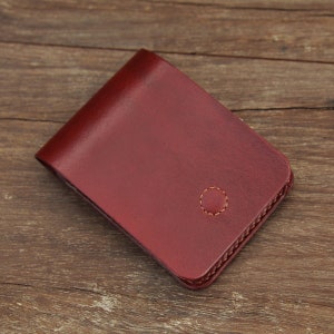 Cartera de bolsillo delantero, Cartera de cuero rojo para hombre, Cartera hecha a mano, Cartera de cuero delgada, Regalos para hombres, Cartera personalizada