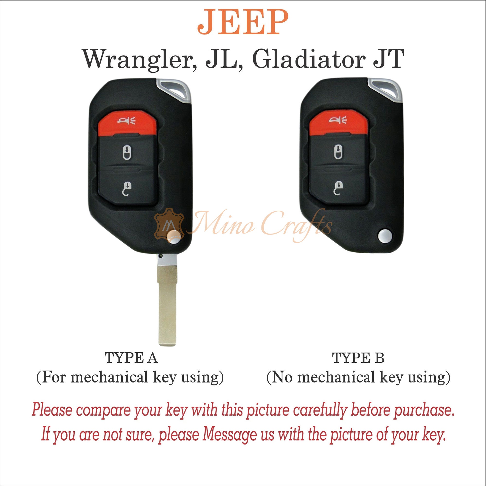 Leather Key Fob Cover for J.E.E.P Wrangler Jl Jlu Rubicon