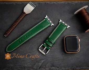 Green Leather Apple watch band 45mm, 44mm, 42mm,41mm, 40mm, 38mm Apple Watch Strap Series 7, 6, 5, 4, 3