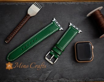Green Leather iWatch band 49mm, 46mm, 45mm, 44mm, 42mm,41mm, 40mm, 38mm iWatch Strap Series SE2, 10, 9, 8, 7