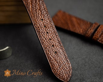 Cinturino Pelle Di Struzzo Marrone Per Orologio, Misure 18-26mm, Artigianale Vietnam, Unisex