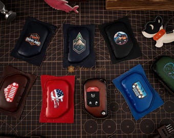 Custom Leather Key Fob Cover for Wrangler Gladiator Rubicon – Handmade Key Case – Personalized Logo Printing